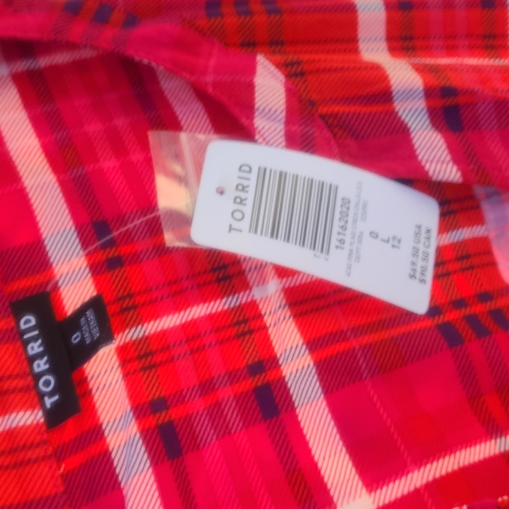 NWT Torrid Zip Front Plaid Challis Shirt Dress Red Size 0x 12 - Picture 6 of 14
